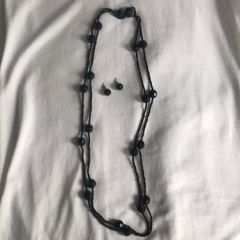 Black Bead Necklace and Earring Set - Picture 1 of 2